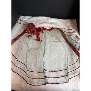 Christmas Apron Poinsettia And Jingle Bells Green Red Vtg MCM Retro Sheer Half